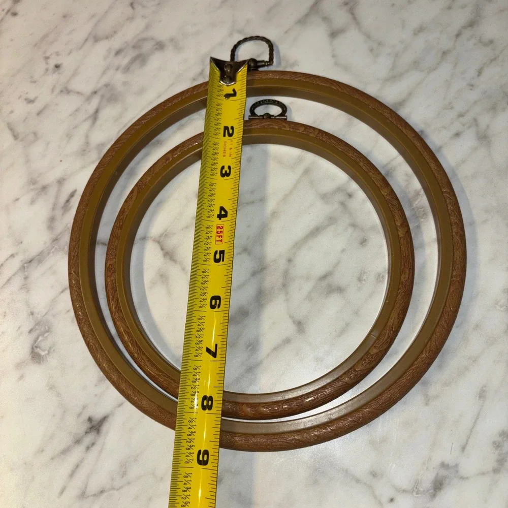 Vintage Faux Wood Embroidery Hoops Set of 2 Brown Round Flexi Display Frames